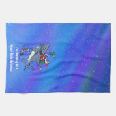 白いサメの素晴らしクリスマスを夢見て キッチンタオル (横)