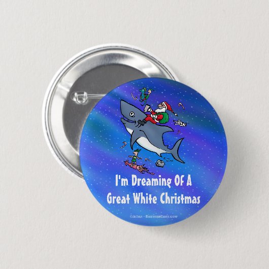 白いサメの素晴らしクリスマスを夢見て 缶バッジ (正面&裏面)