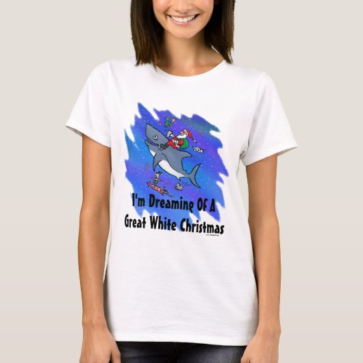 白いサメの素晴らしクリスマスを夢見て Tシャツ (正面)