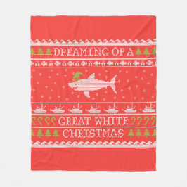 白いサメの赤い素晴らし醜いセーターの夢を見る フリースブランケット