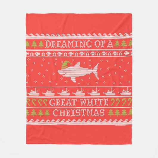 白いサメの赤い素晴らし醜いセーターの夢を見る フリースブランケット (正面)