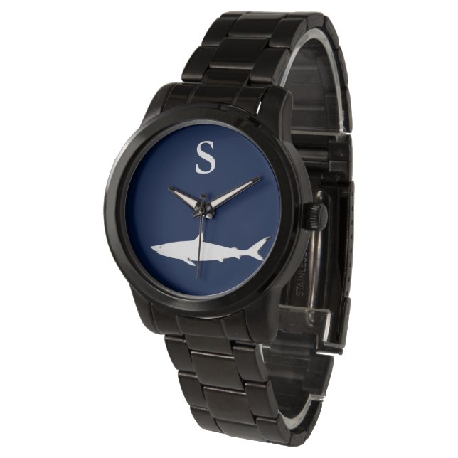 白いサメパーソナライズされた 腕時計 (アングル)