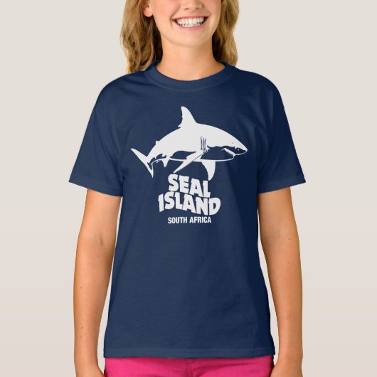 白いサメ素晴らしと泳ぐ – シールアイランド Tシャツ (正面)