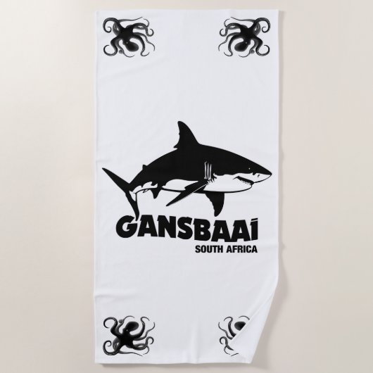 白いサメ素晴らしと泳ぐ – Gansbaai Diving ビーチタオル (正面)