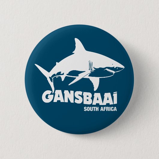 白いサメ素晴らしと泳ぐ – Gansbaai Diving 缶バッジ (正面)