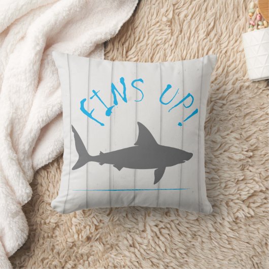 白いサメ素晴らしのおもしろいをフィンストライプのアップ クッション (ブランケット)