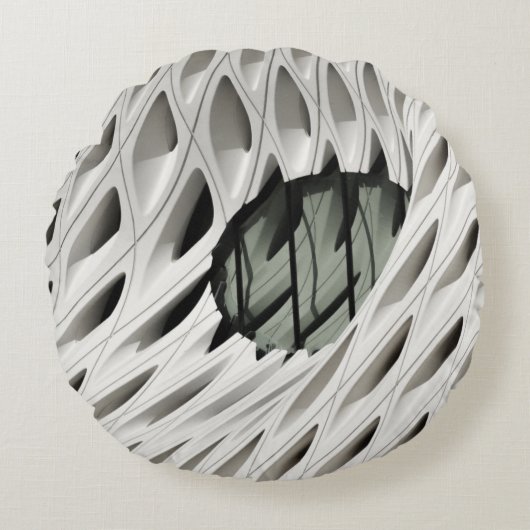 白いサーフェス上の楕円黒濃淡ガラスパネル ラウンドクッション (正面)