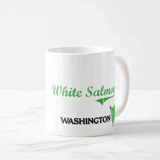白いサーモンピンクのワシントン州都市クラシック コーヒーマグカップ (正面右)