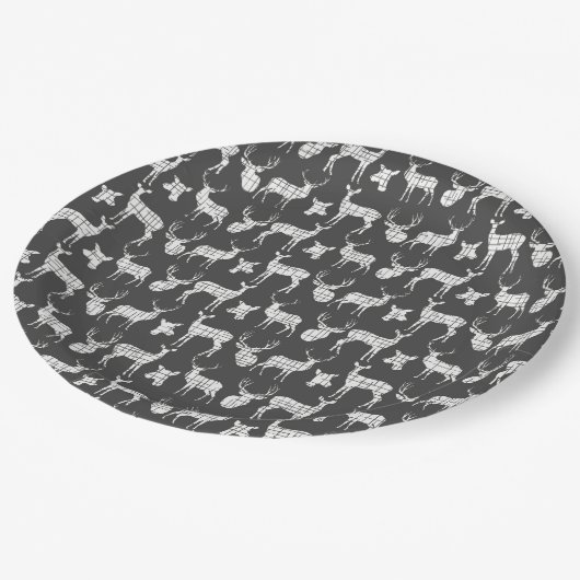 白いシカの紙皿とダークグレー ペーパープレート (アングル)