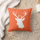 白いシカの頭部のシルエット-オレンジ クッション (ブランケット)