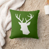 白いシカの頭部のシルエット-緑 クッション (ブランケット)