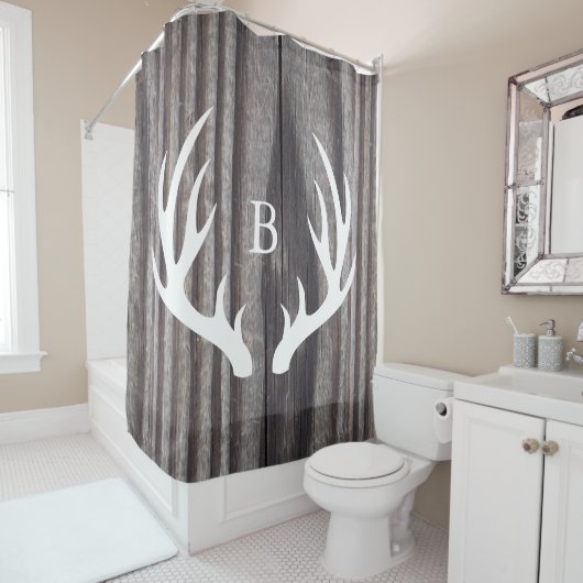 白いシカの(雄ジカの)枝角によって風化させる木製のモノグラム シャワーカーテン (インサイチュ)