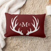 白いシカの(雄ジカの)枝角のモノグラムの素朴で赤いバーラップ ランバークッション (ブランケット)