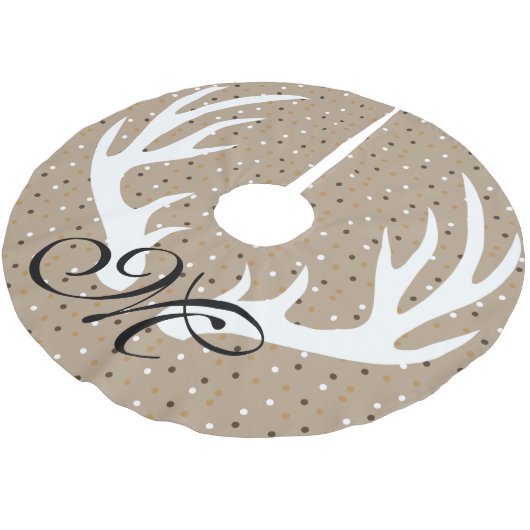 白いシカの(雄ジカの)枝角の金ゴールドの紙吹雪の黒のモノグラム ブラッシュドポリエステルツリースカート (アングル)