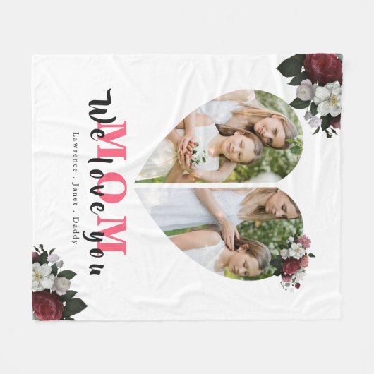 白いシックなハート形のお母さんの日の贈り物  フリースブランケット (正面(横))