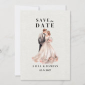 白いシックなピンクのフローラカップルの写真Save the Date 招待状 (正面)