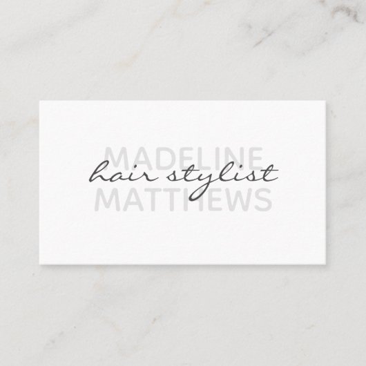 白いシモダンック美容師スクリプト名スタイリッシュ 名刺 (正面)