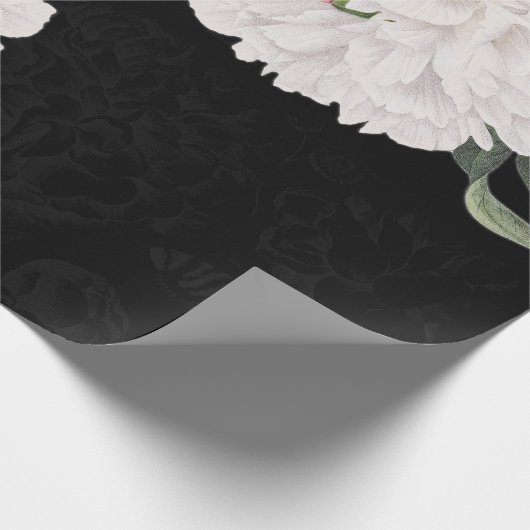 白いシャクヤクの黒のレース ラッピングペーパー (角)