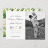 白いシャクヤク及び葉の水彩画-日付を救って下さい セーブザデート (正面/裏面)