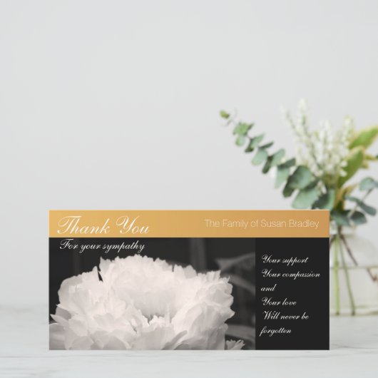 白いシャクヤク1の悔やみや弔慰は写真カード感謝していしています サンキューカード (スタンド正面)