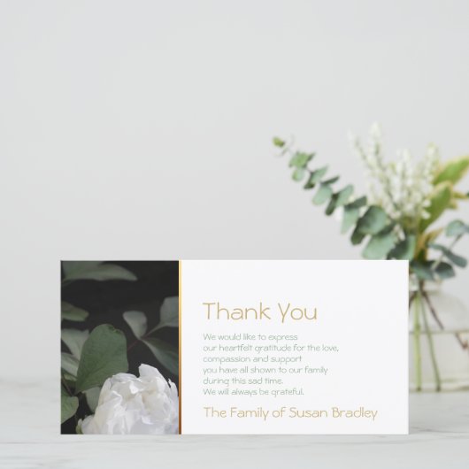 白いシャクヤク2の記念物の悔やみや弔慰は感謝していしています サンキューカード (スタンド正面)