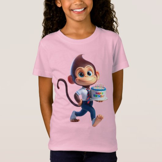 白いシャツとネクタイのサル、ハッピーバースデー、b tシャツ (正面)