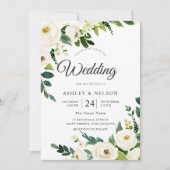 白いシャンパエレガントン素朴結婚の花 招待状 (正面)