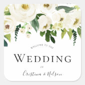 白いシャンパンの花結婚の歓迎ありがとう スクエアシール (正面)