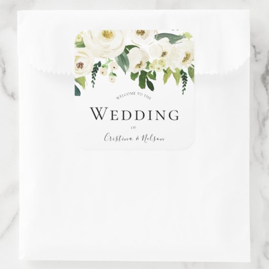 白いシャンパンの花結婚の歓迎ありがとう スクエアシール (バッグ)