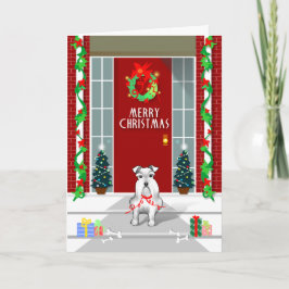 白いシュナウツァー犬のメリークリスマスの休日カード シーズンカード