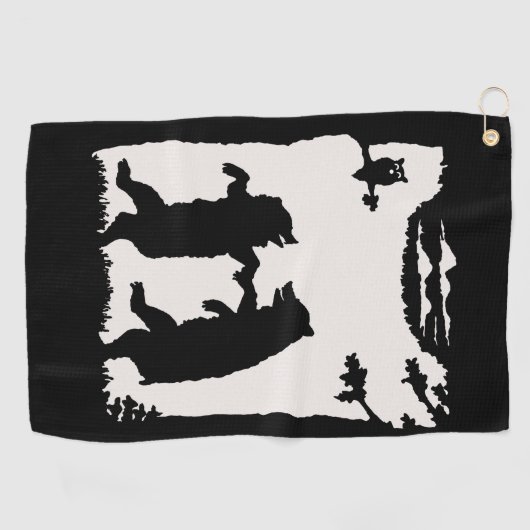 白いシルエットに黒いシルエット2踊りがフクロウを生む ゴルフタオル (横)