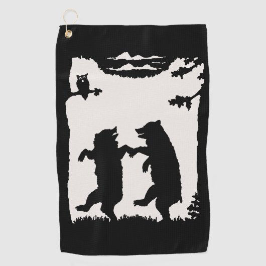 白いシルエットに黒いシルエット2踊りがフクロウを生む ゴルフタオル (正面)