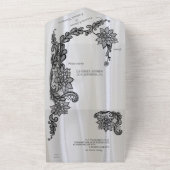 白いシルクと黒いレース オールインワン招待状 (外側)