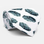 白いシルクのメンズシルバースポーツカー ネクタイ (ロール)
