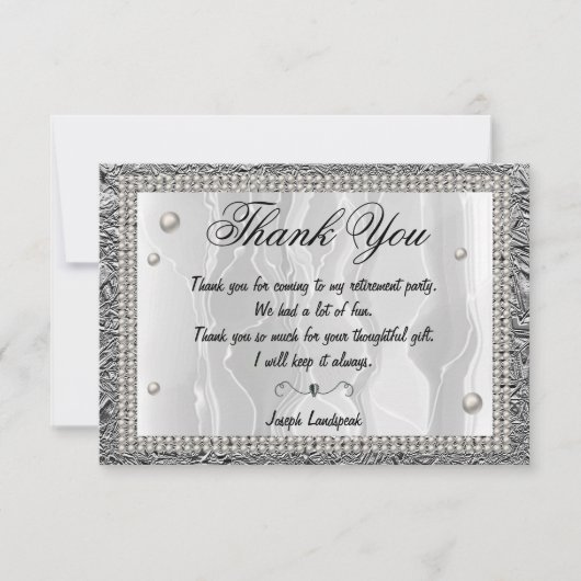 白いシルク、白い真珠と銀ありがとう ノートカード (正面)