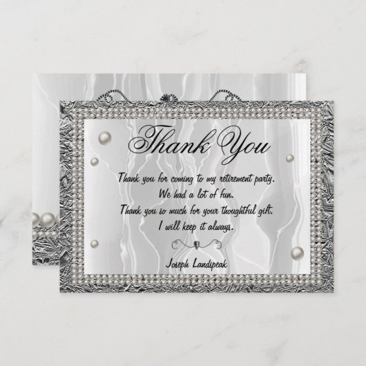 白いシルク、白い真珠と銀ありがとう ノートカード (正面/裏面)