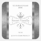 白いシルバー製品ラベル華美ロゴ付き装飾 スクエアシール (正面)