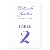 白いシンプルほこモダンの紫のエレガントな結婚式t テーブルナンバー (正面)