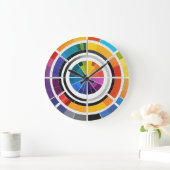 白いシンプルバックグラーズの従来のカラーホイール ラージ壁時計 (ホーム)