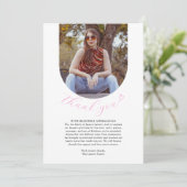 白いシンプルピンクのハート葬儀フォトウェイク サンキューカード (スタンド正面)