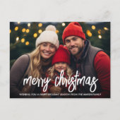 白いシンプルメリークリスマススクリプトの写真 シーズンポストカード (正面)