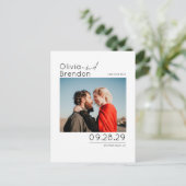 白いシンプル写真ミニマルと日付写真の保存 案内ポストカード (スタンド正面)