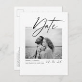 白いシンプル写真ミニマルと日付写真の保存 案内ポストカード (正面/裏面)