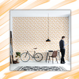 白いシンプル背景にオレンジ色の花の模様 | 壁紙