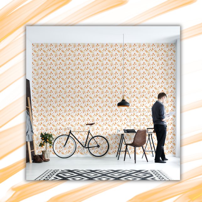 白いシンプル背景にオレンジ色の花の模様 | 壁紙 (クリエイターアップロード済み)