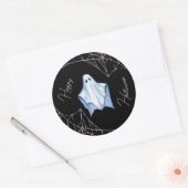 白いシーツの幽霊と蜘蛛の巣 黒 ハロウィン ゴシック ラウンドシール (封筒)