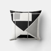 白いジオメトリ上の黒いグレーの三角形抽象芸術 クッション (裏面)