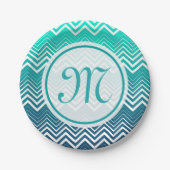 白いジグザグの山形と青い緑の背景 ペーパープレート (正面)