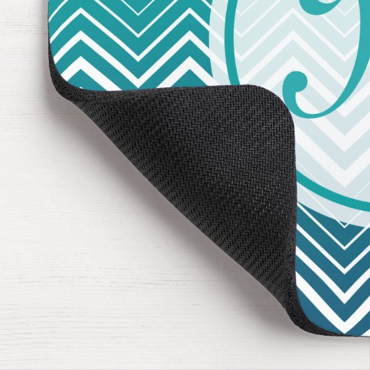 白いジグザグの山形と青い緑の背景 マウスパッド (コーナー)