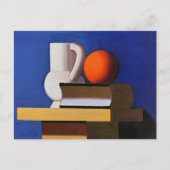 白いジャグ、オレンジ、本とのアレンジメント ポストカード (正面)